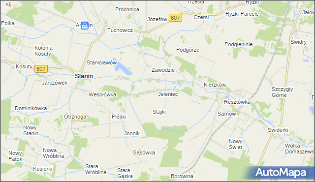 mapa Jeleniec gmina Stanin, Jeleniec gmina Stanin na mapie Targeo