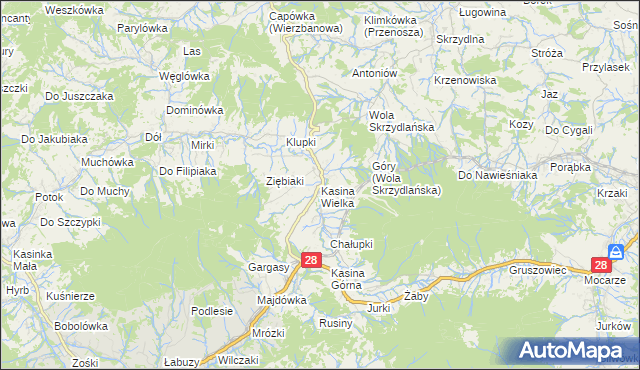 mapa Kasina Wielka, Kasina Wielka na mapie Targeo