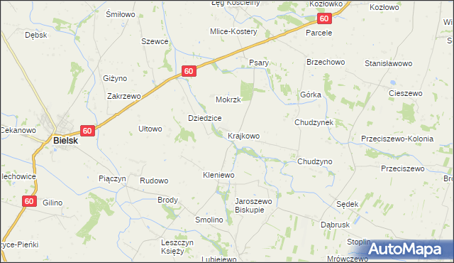 mapa Krajkowo gmina Drobin, Krajkowo gmina Drobin na mapie Targeo