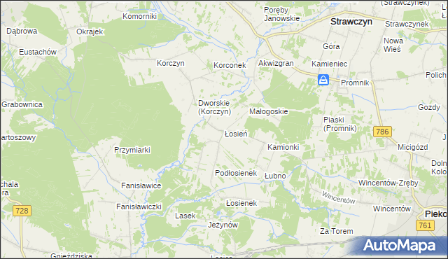 mapa Łosień gmina Piekoszów, Łosień gmina Piekoszów na mapie Targeo
