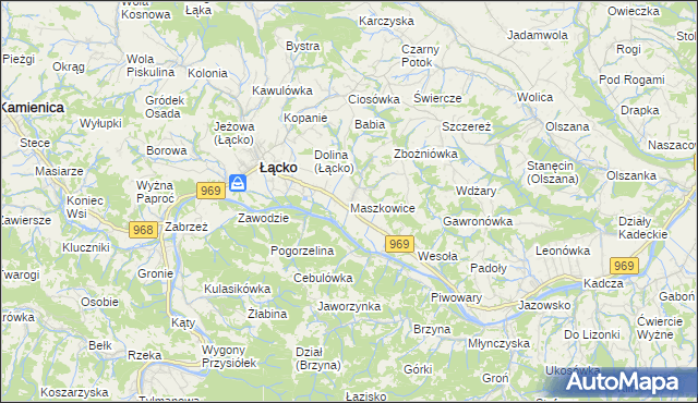 mapa Maszkowice gmina Łącko, Maszkowice gmina Łącko na mapie Targeo