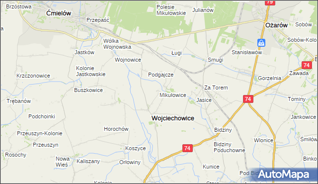 mapa Mikułowice gmina Wojciechowice, Mikułowice gmina Wojciechowice na mapie Targeo