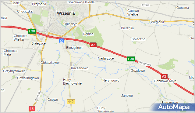 mapa Nadarzyce gmina Września, Nadarzyce gmina Września na mapie Targeo