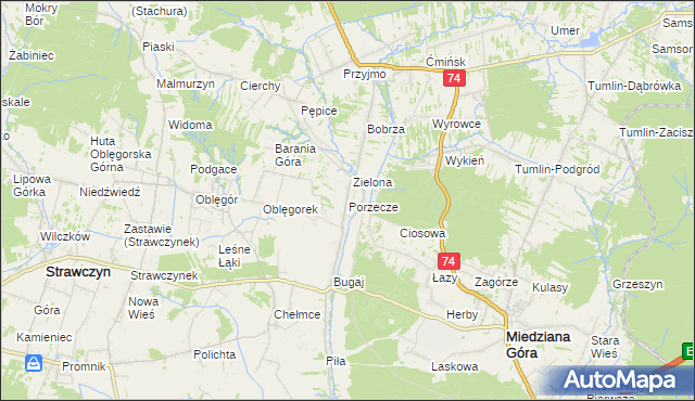 mapa Porzecze gmina Miedziana Góra, Porzecze gmina Miedziana Góra na mapie Targeo