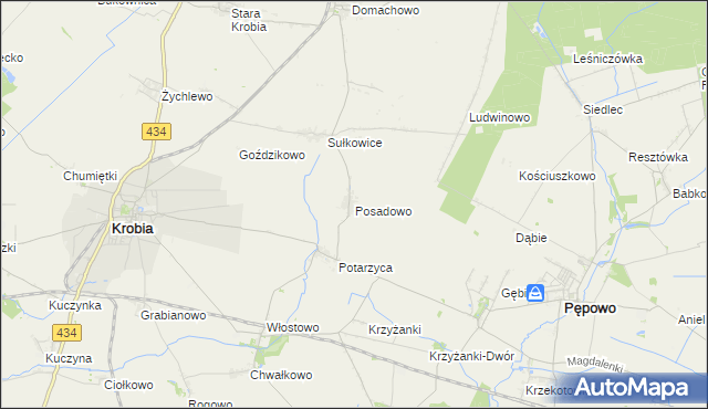 mapa Posadowo gmina Krobia, Posadowo gmina Krobia na mapie Targeo
