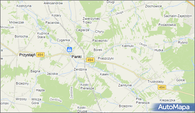 mapa Praszczyki, Praszczyki na mapie Targeo