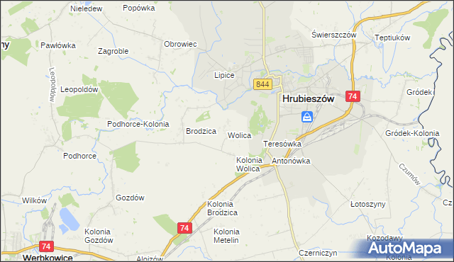 mapa Wolica gmina Hrubieszów, Wolica gmina Hrubieszów na mapie Targeo