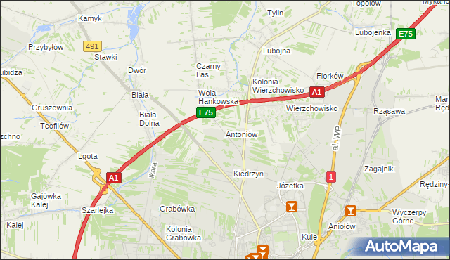 mapa Antoniów gmina Mykanów, Antoniów gmina Mykanów na mapie Targeo