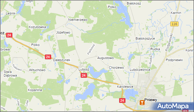 mapa Augustowo gmina Kwilcz, Augustowo gmina Kwilcz na mapie Targeo