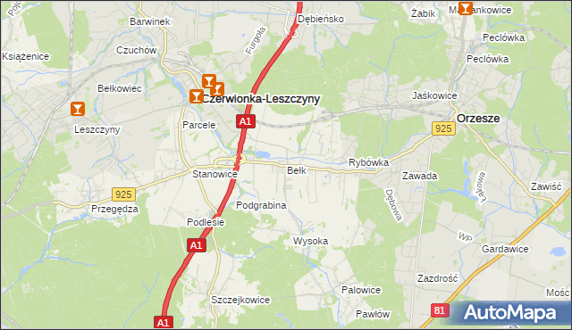 mapa Bełk gmina Czerwionka-Leszczyny, Bełk gmina Czerwionka-Leszczyny na mapie Targeo