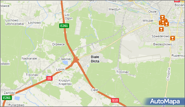 mapa Białe Błota powiat bydgoski, Białe Błota powiat bydgoski na mapie Targeo