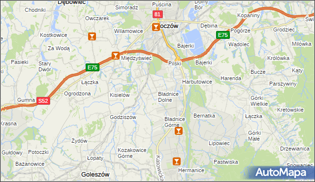 mapa Bładnice Dolne, Bładnice Dolne na mapie Targeo