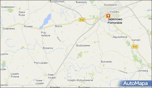 mapa Budziszewo gmina Jabłonowo Pomorskie, Budziszewo gmina Jabłonowo Pomorskie na mapie Targeo