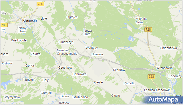 mapa Bukowa gmina Krasocin, Bukowa gmina Krasocin na mapie Targeo