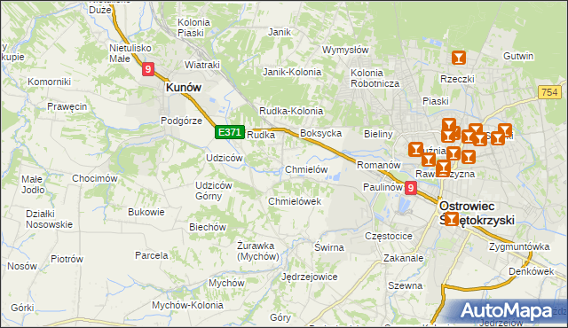 mapa Chmielów gmina Bodzechów, Chmielów gmina Bodzechów na mapie Targeo