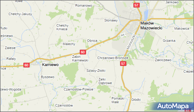 mapa Chrzanowo-Bronisze, Chrzanowo-Bronisze na mapie Targeo