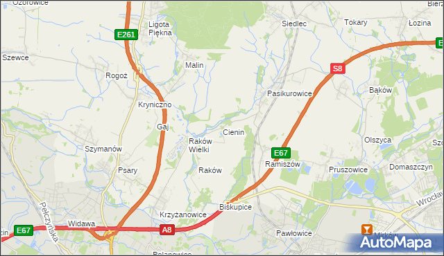 mapa Cienin gmina Wisznia Mała, Cienin gmina Wisznia Mała na mapie Targeo