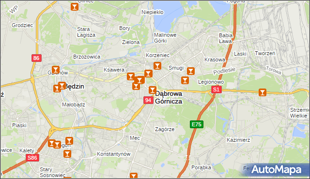 mapa Dąbrowa Górnicza, Dąbrowa Górnicza na mapie Targeo