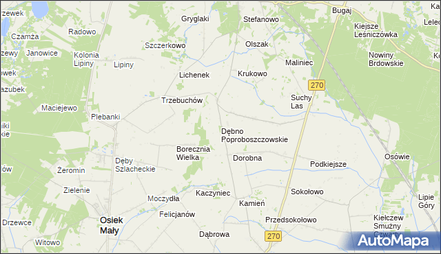mapa Dębno Poproboszczowskie, Dębno Poproboszczowskie na mapie Targeo