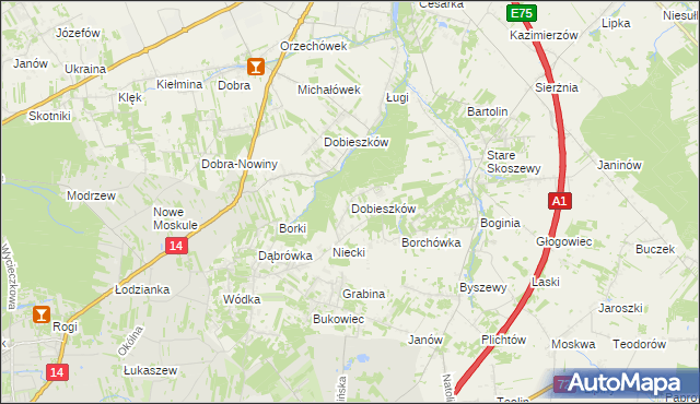 mapa Dobieszków gmina Nowosolna, Dobieszków gmina Nowosolna na mapie Targeo