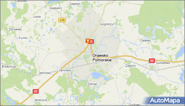 mapa Drawsko Pomorskie, Drawsko Pomorskie na mapie Targeo