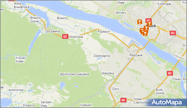 mapa Dzierzązna gmina Nowy Duninów, Dzierzązna gmina Nowy Duninów na mapie Targeo