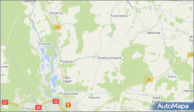 mapa Dzietrzychowice, Dzietrzychowice na mapie Targeo