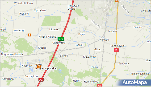 mapa Gąski gmina Wola Krzysztoporska, Gąski gmina Wola Krzysztoporska na mapie Targeo