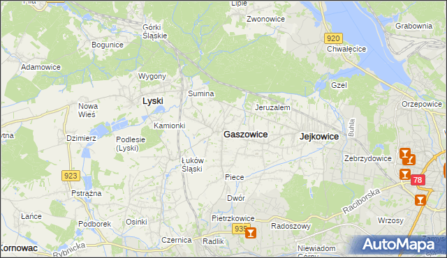 mapa Gaszowice powiat rybnicki, Gaszowice powiat rybnicki na mapie Targeo