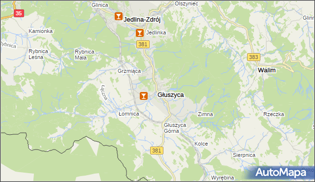 mapa Głuszyca powiat wałbrzyski, Głuszyca powiat wałbrzyski na mapie Targeo