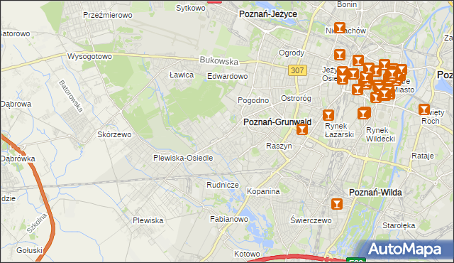 mapa Grunwald gmina Poznań, Grunwald gmina Poznań na mapie Targeo