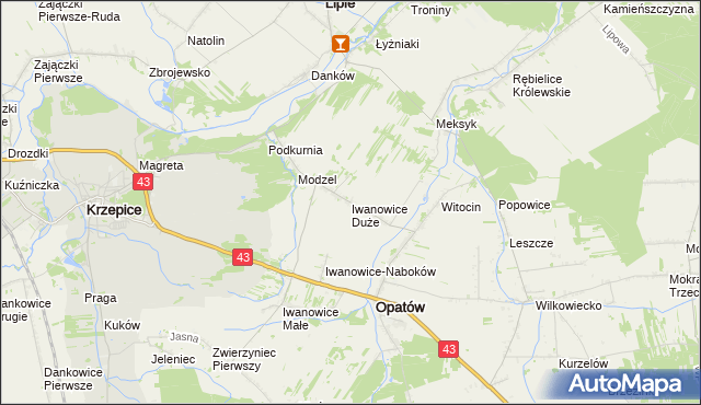 mapa Iwanowice Duże, Iwanowice Duże na mapie Targeo