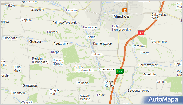 mapa Jaksice gmina Miechów, Jaksice gmina Miechów na mapie Targeo