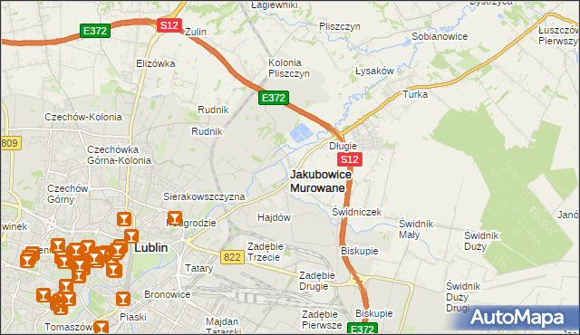 mapa Jakubowice Murowane, Jakubowice Murowane na mapie Targeo
