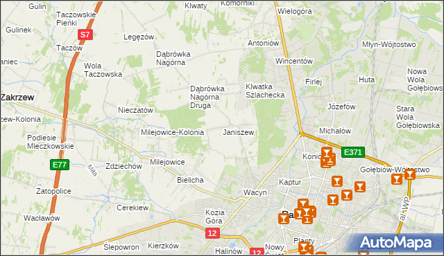 mapa Janiszew gmina Zakrzew, Janiszew gmina Zakrzew na mapie Targeo