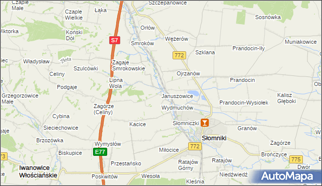 mapa Januszowice gmina Słomniki, Januszowice gmina Słomniki na mapie Targeo