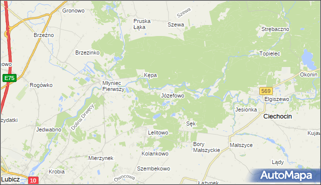 mapa Józefowo gmina Lubicz, Józefowo gmina Lubicz na mapie Targeo
