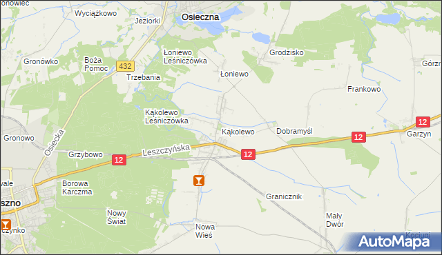 mapa Kąkolewo gmina Osieczna, Kąkolewo gmina Osieczna na mapie Targeo