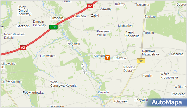 mapa Kamień gmina Dmosin, Kamień gmina Dmosin na mapie Targeo