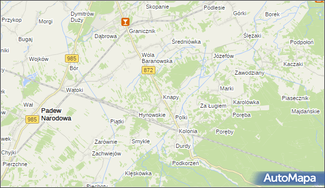 mapa Knapy gmina Baranów Sandomierski, Knapy gmina Baranów Sandomierski na mapie Targeo