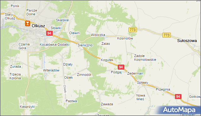 mapa Kogutek gmina Olkusz, Kogutek gmina Olkusz na mapie Targeo