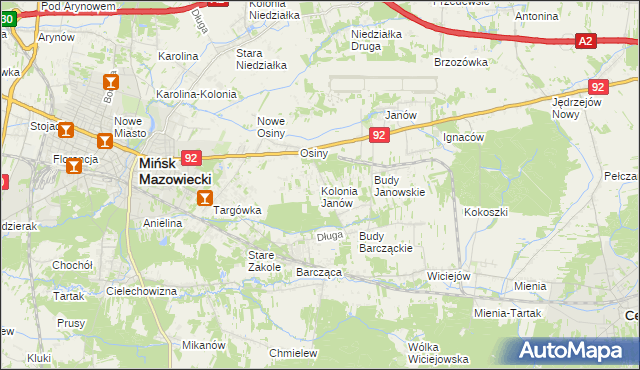 mapa Kolonia Janów gmina Mińsk Mazowiecki, Kolonia Janów gmina Mińsk Mazowiecki na mapie Targeo