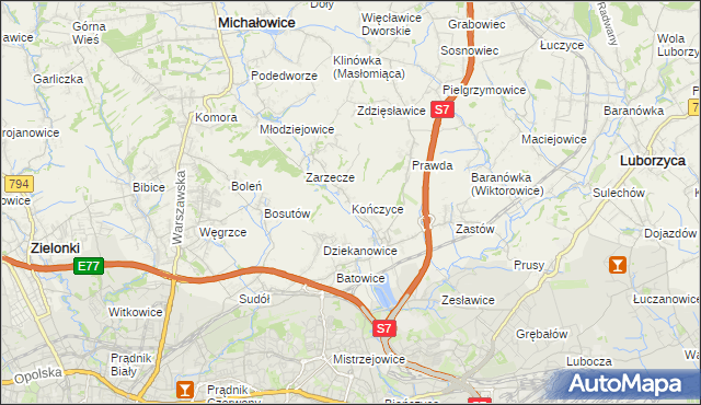 mapa Kończyce gmina Michałowice, Kończyce gmina Michałowice na mapie Targeo