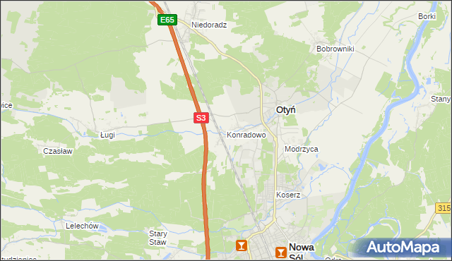 mapa Konradowo gmina Otyń, Konradowo gmina Otyń na mapie Targeo