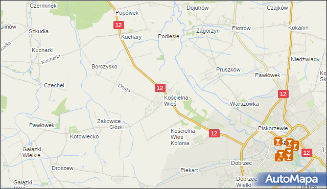 mapa Kościelna Wieś gmina Gołuchów, Kościelna Wieś gmina Gołuchów na mapie Targeo