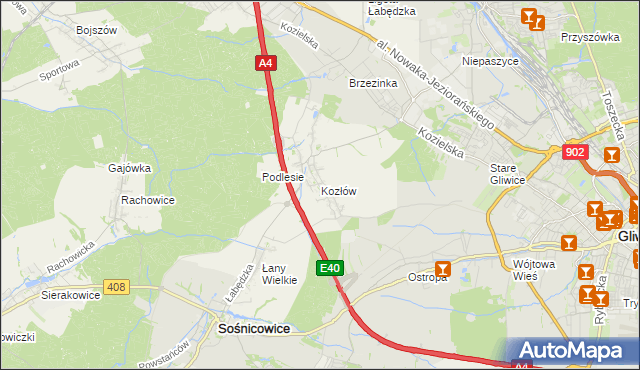 mapa Kozłów gmina Sośnicowice, Kozłów gmina Sośnicowice na mapie Targeo