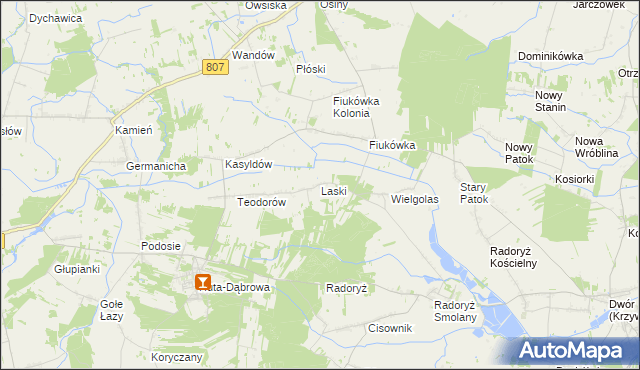 mapa Laski gmina Krzywda, Laski gmina Krzywda na mapie Targeo