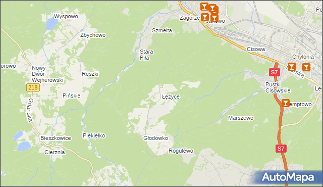 mapa Łężyce gmina Wejherowo, Łężyce gmina Wejherowo na mapie Targeo