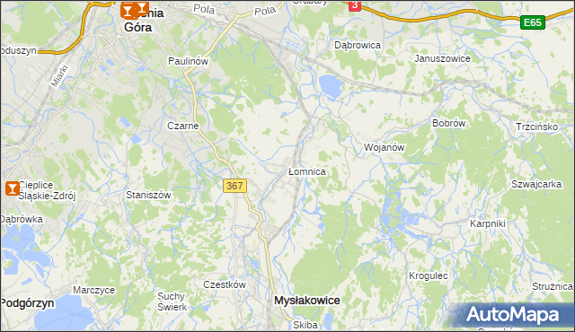 mapa Łomnica gmina Mysłakowice, Łomnica gmina Mysłakowice na mapie Targeo