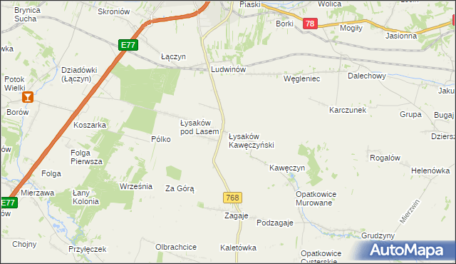 mapa Łysaków Kawęczyński, Łysaków Kawęczyński na mapie Targeo